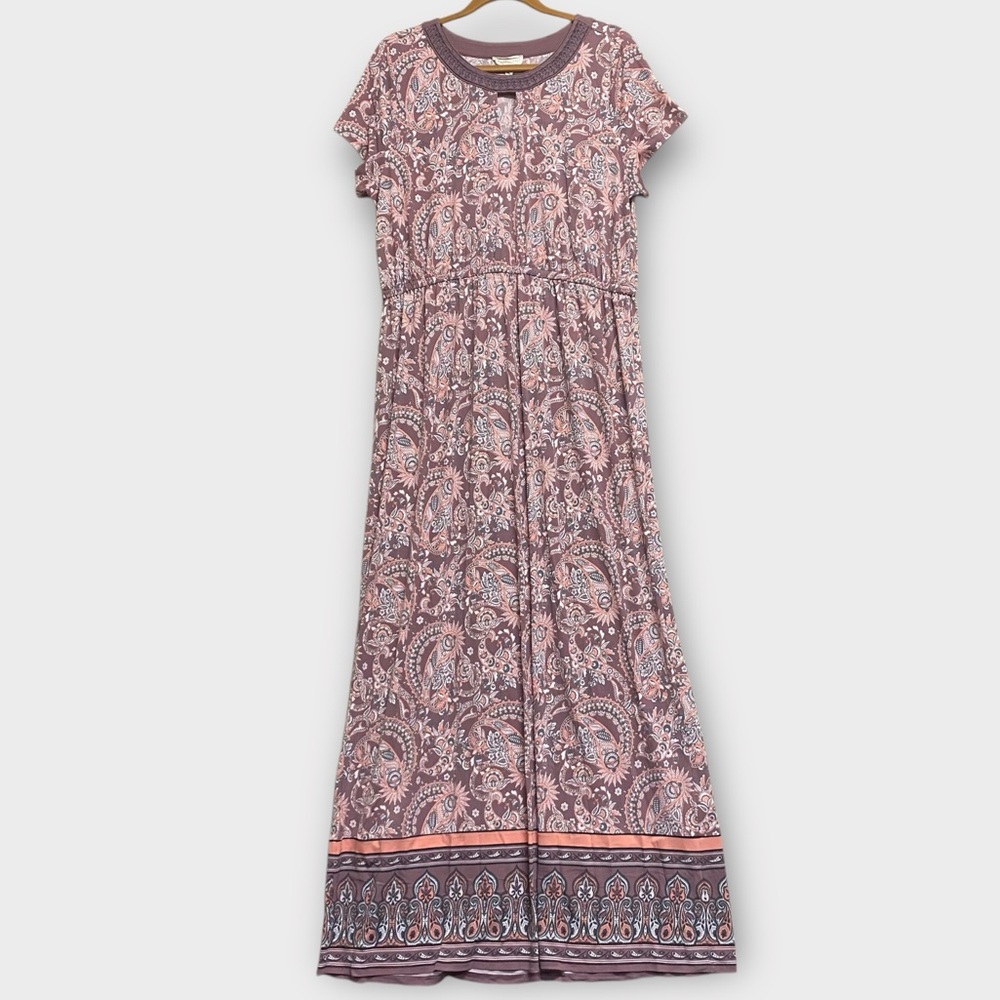 Magnolia Grace Women’s Harlynn Dress XL Jersey Maxi Paisley Prairie Cottagecore